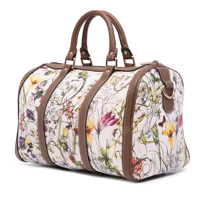 Flora Canvas Joy Boston Bag White - Gaby Paris