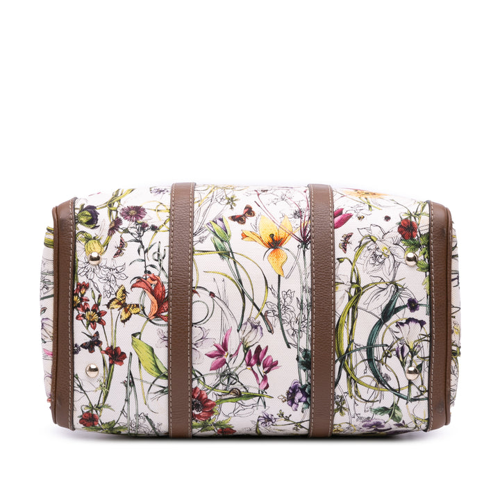 Flora Canvas Joy Boston Bag White - Gaby Paris