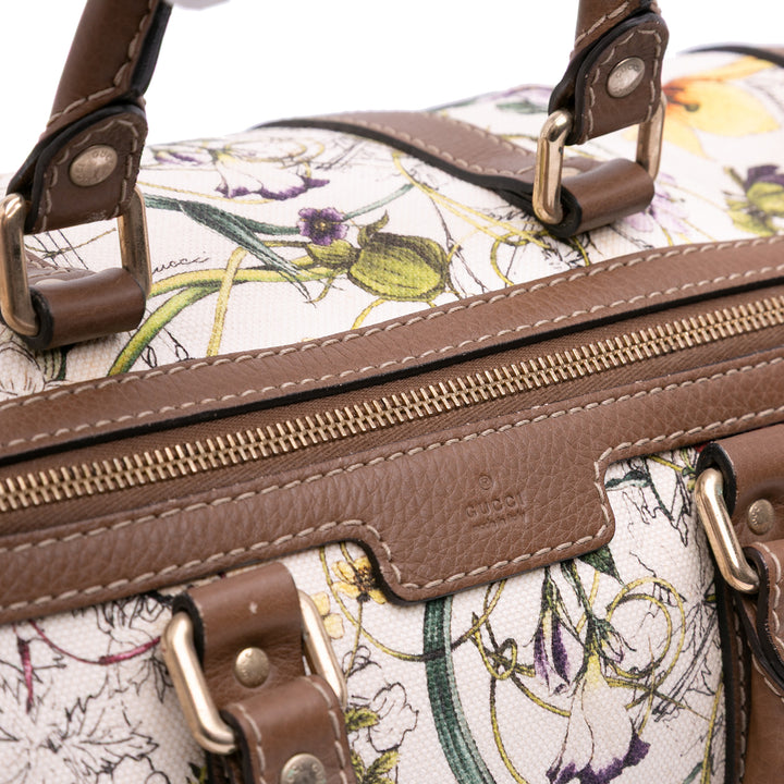 Flora Canvas Joy Boston Bag White - Gaby Paris