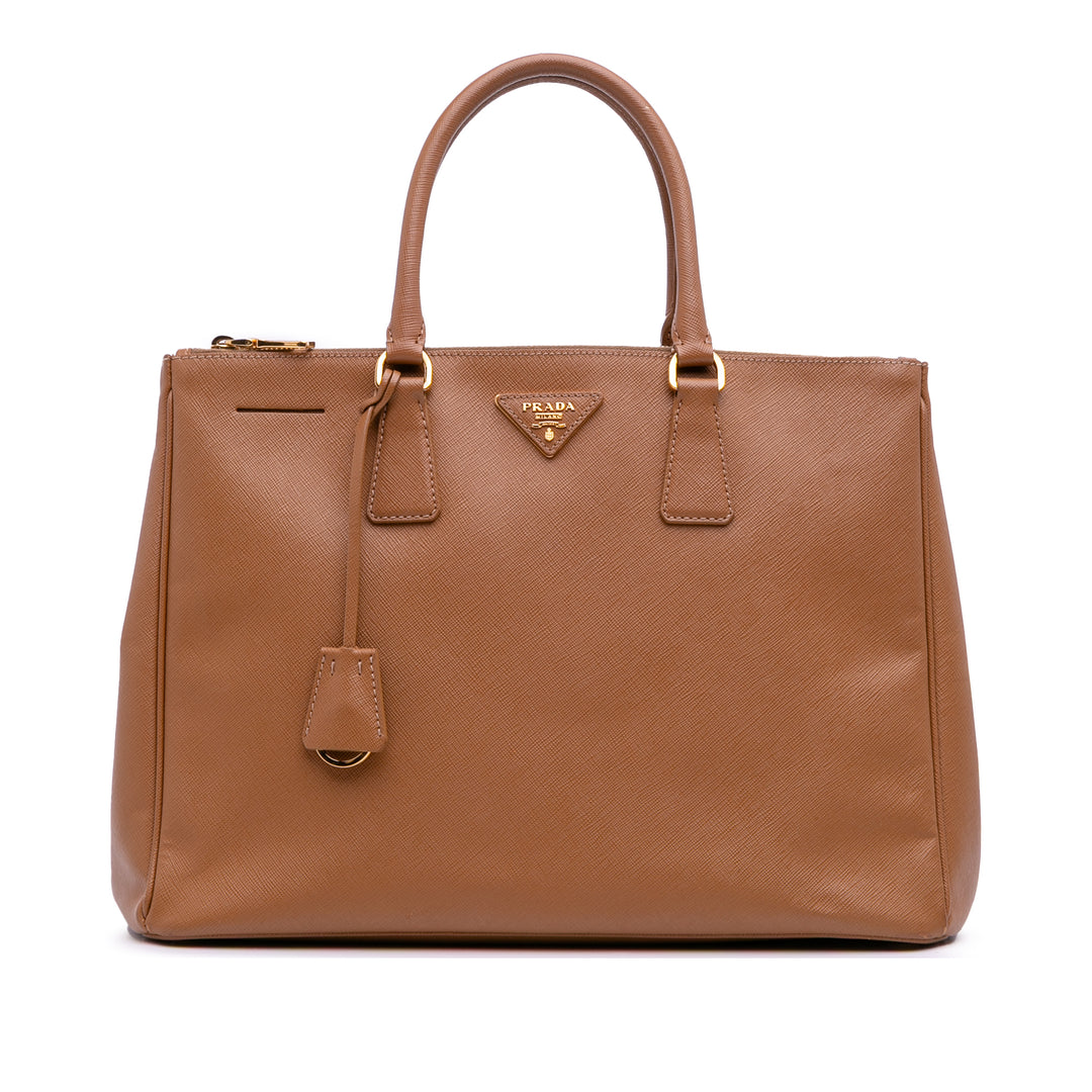 Large Saffiano Lux Galleria Double Zip Satchel Brown - Gaby Paris