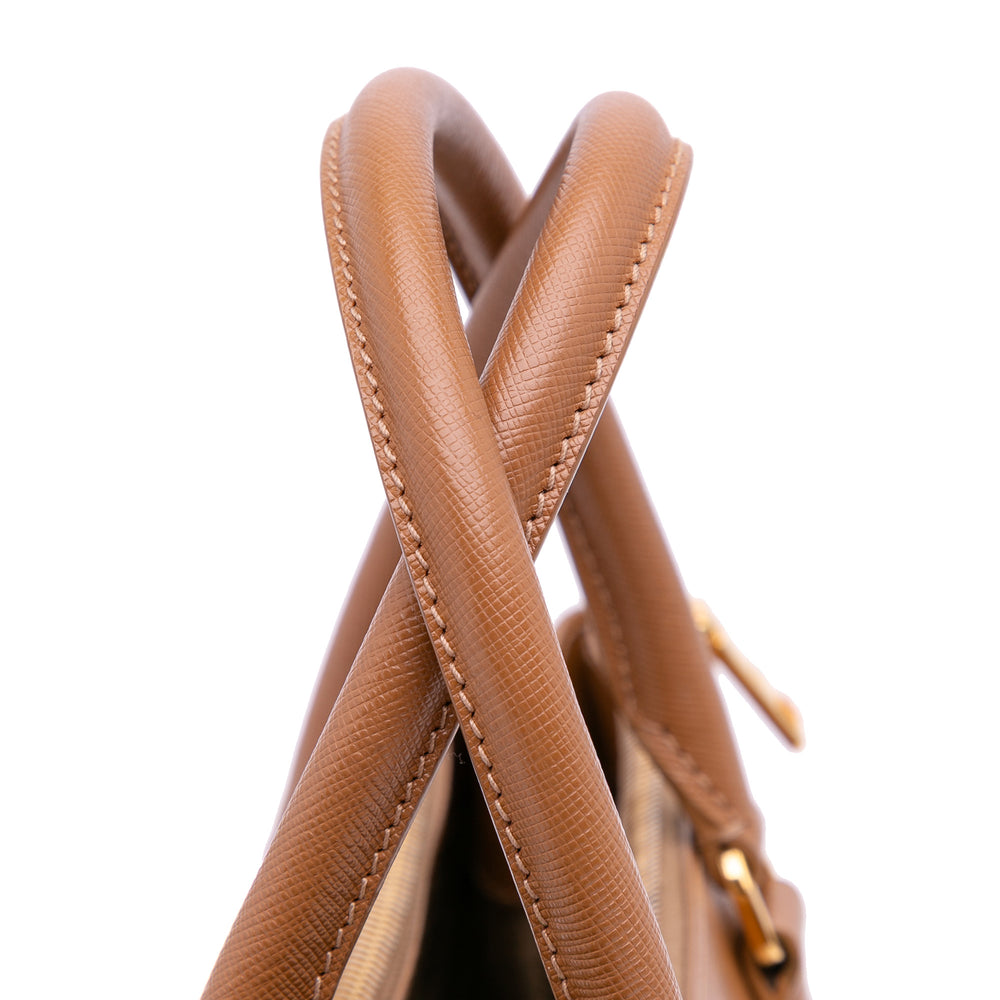 Large Saffiano Lux Galleria Double Zip Satchel Brown - Gaby Paris