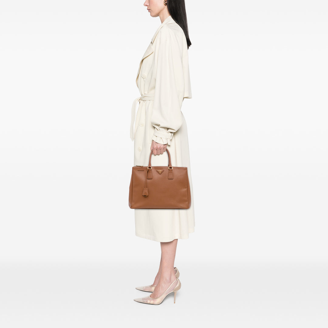 Large Saffiano Lux Galleria Double Zip Satchel Brown - Gaby Paris