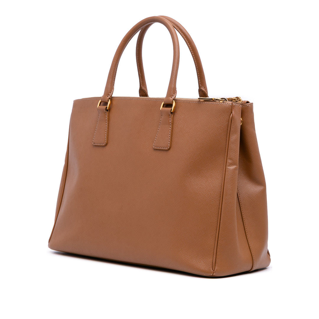 Large Saffiano Lux Galleria Double Zip Satchel Brown - Gaby Paris