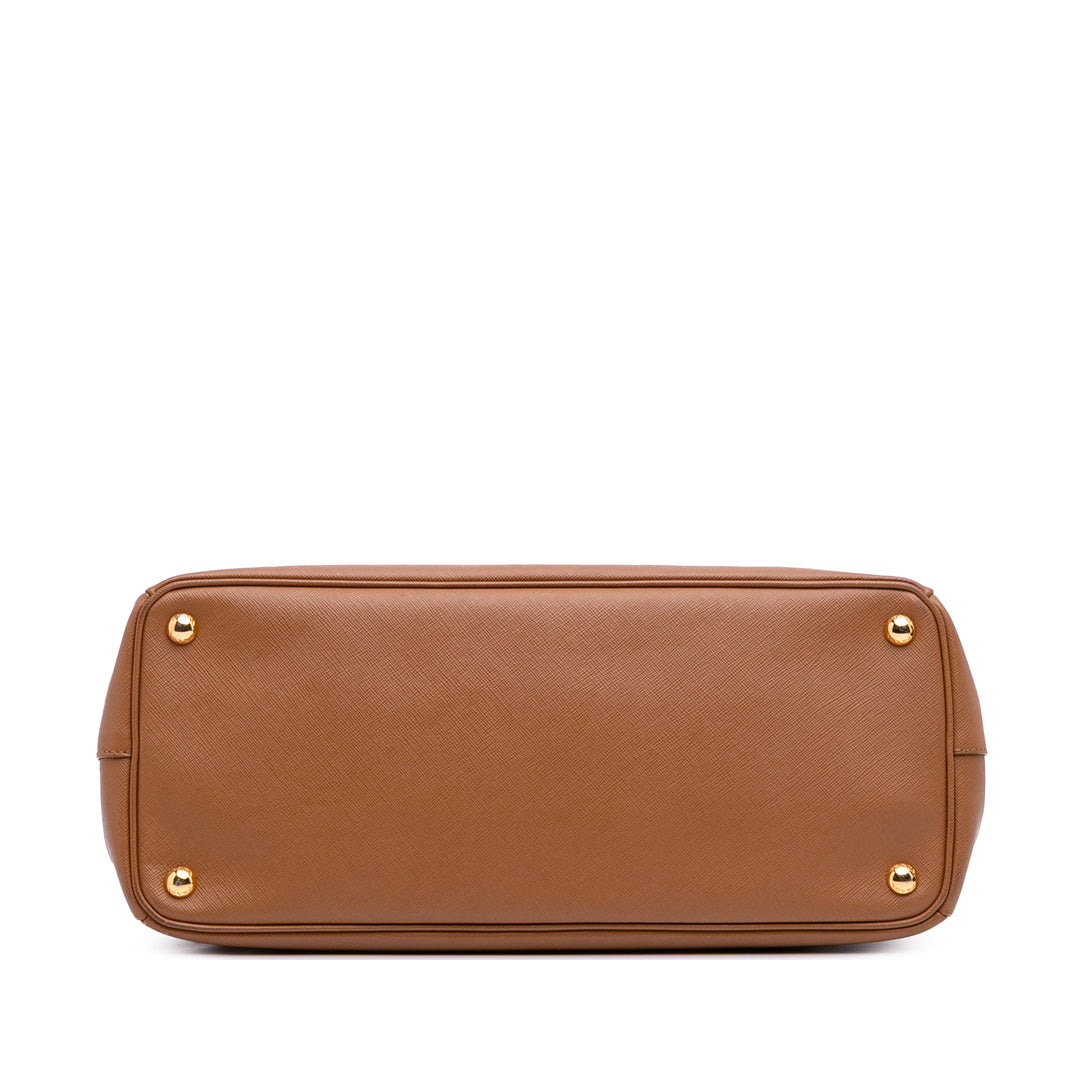 Large Saffiano Lux Galleria Double Zip Satchel Brown - Gaby Paris