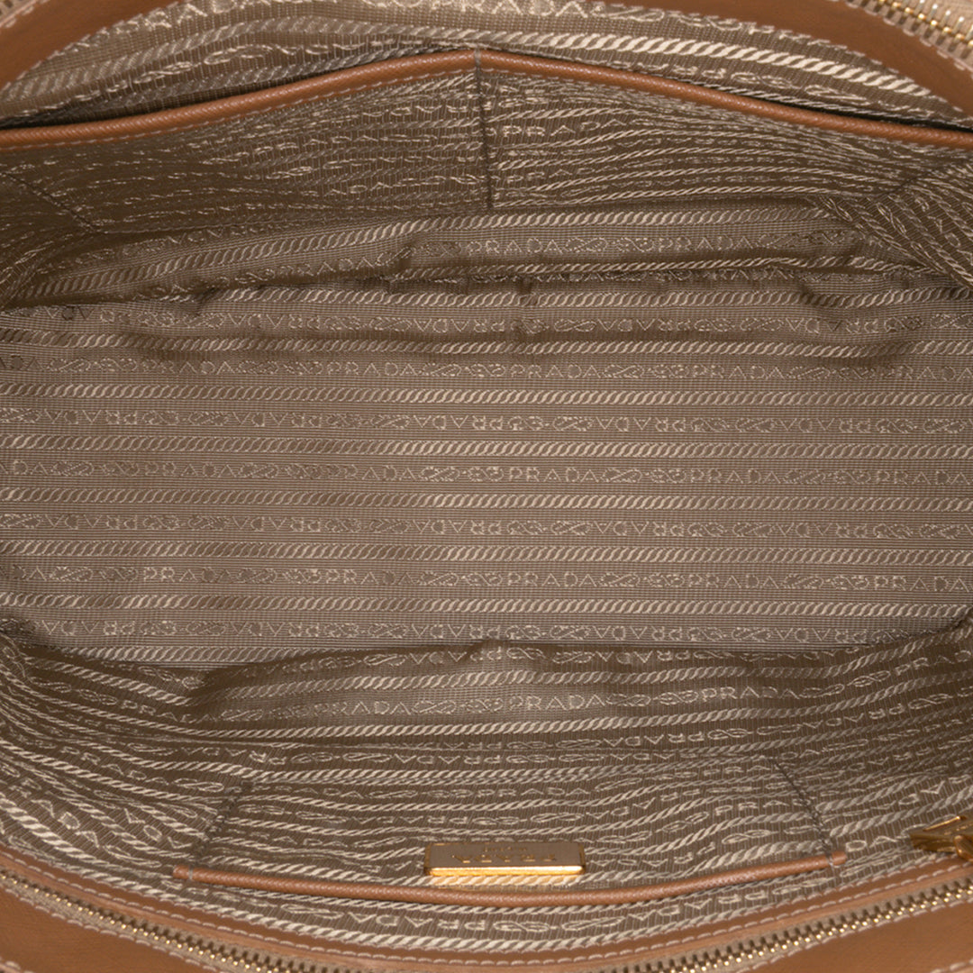 Large Saffiano Lux Galleria Double Zip Satchel Brown - Gaby Paris