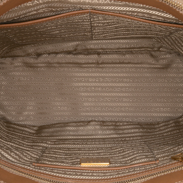 Large Saffiano Lux Galleria Double Zip Satchel Brown - Gaby Paris