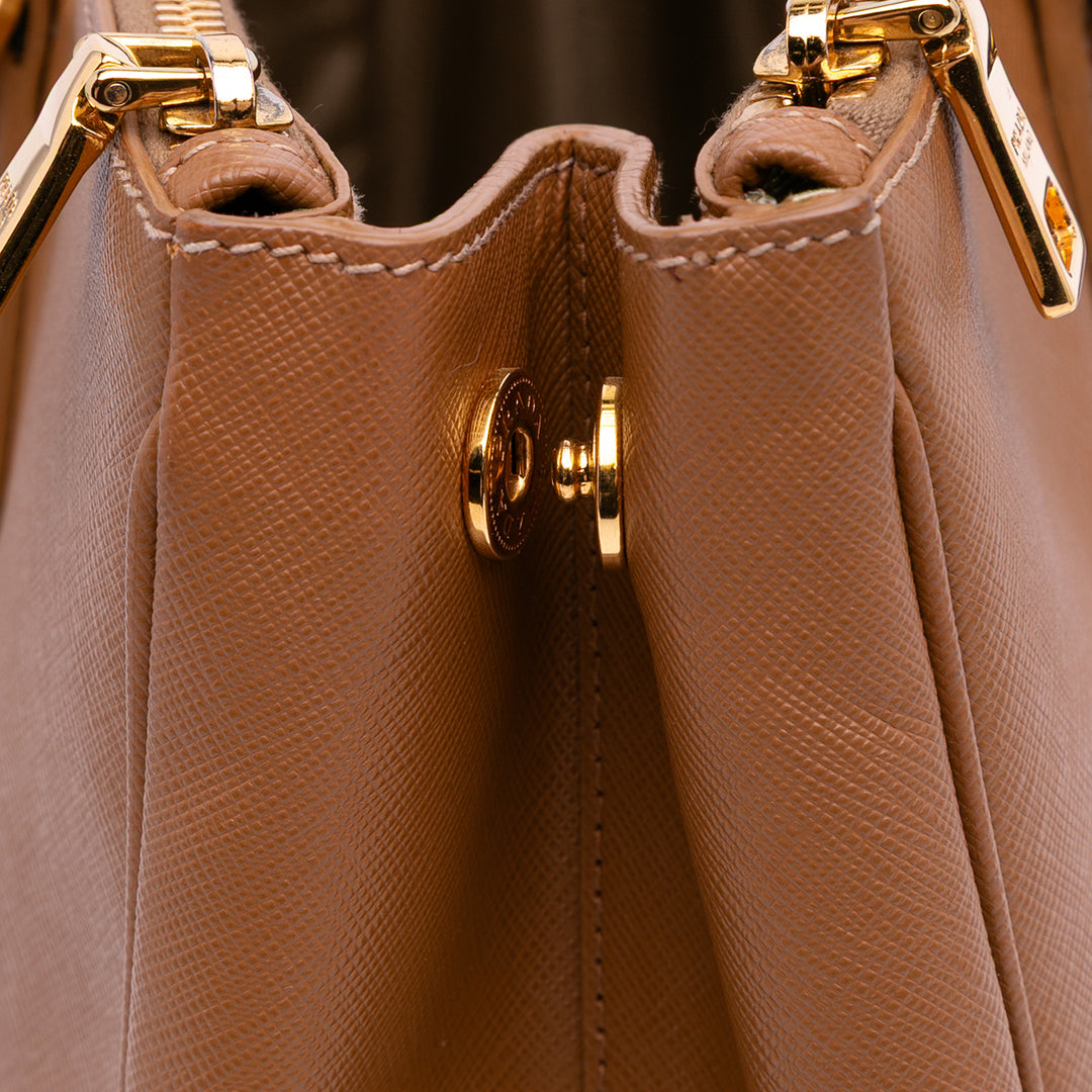 Large Saffiano Lux Galleria Double Zip Satchel Brown - Gaby Paris