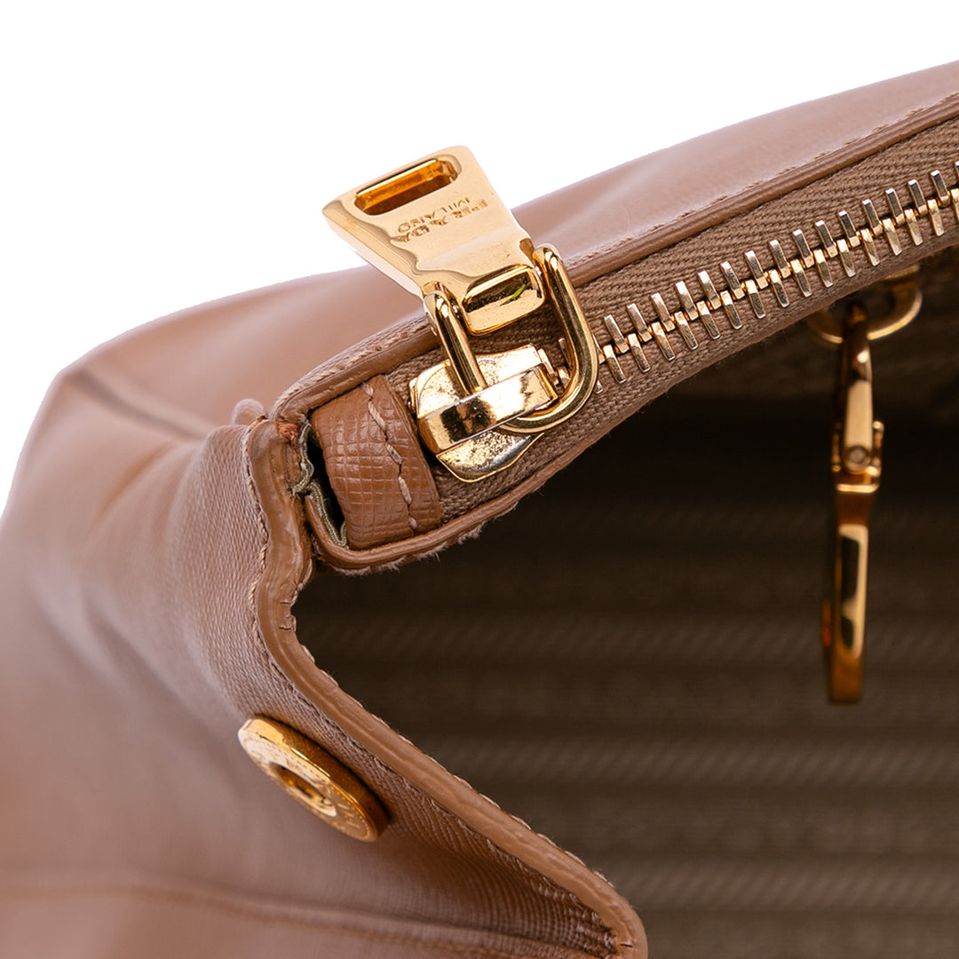 Large Saffiano Lux Galleria Double Zip Satchel Brown - Gaby Paris