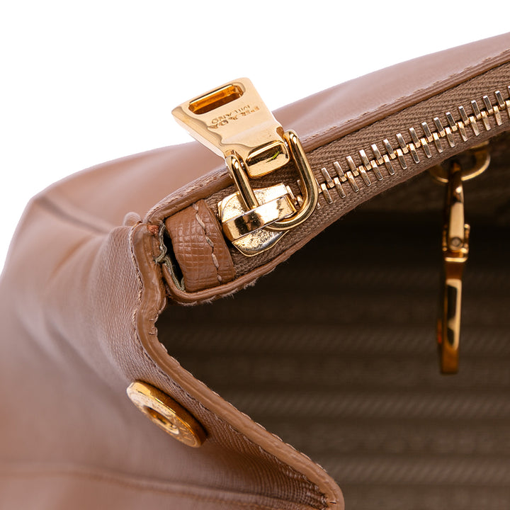 Large Saffiano Lux Galleria Double Zip Satchel Brown - Gaby Paris