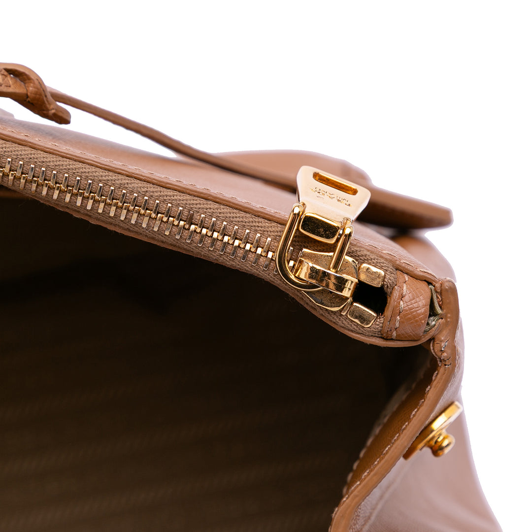 Large Saffiano Lux Galleria Double Zip Satchel Brown - Gaby Paris