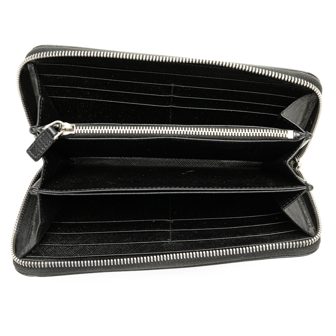 Saffiano Zip Around Wallet Black - Gaby Paris