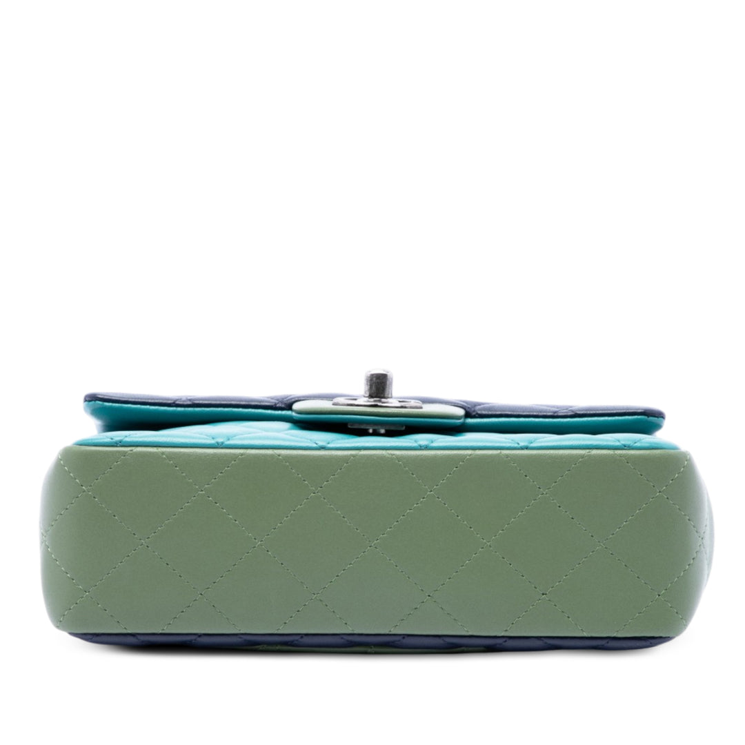Classic Rectangulaire Tricolore Rabat simple Mini Cuir d'agneau Bleu