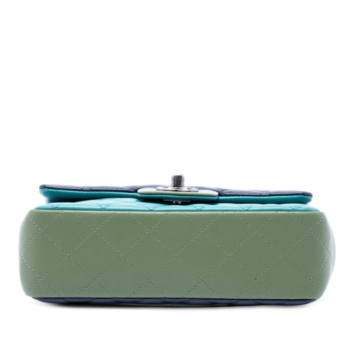 Classic Rectangulaire Tricolore Rabat simple Mini Cuir d'agneau Bleu