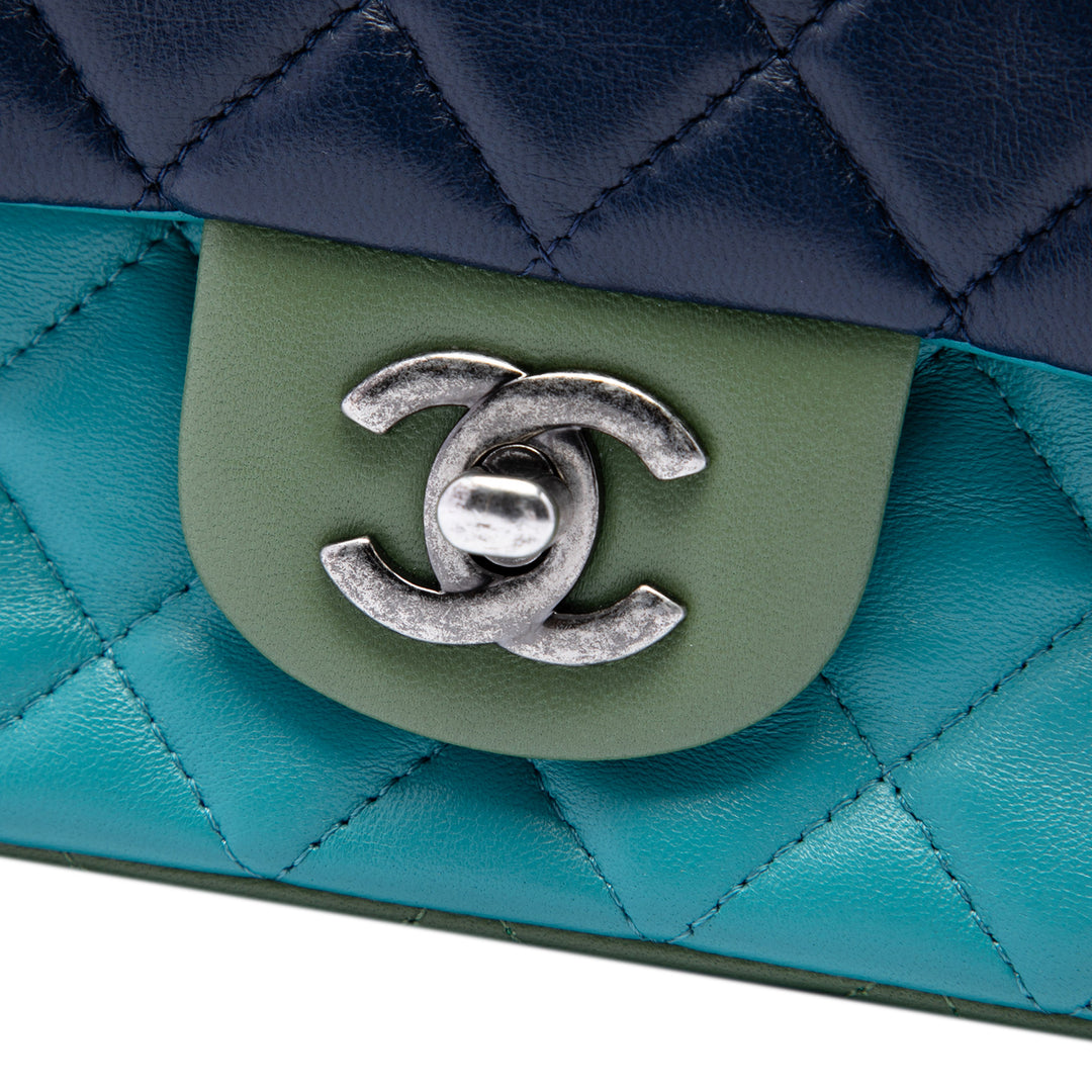 Classic Rectangulaire Tricolore Rabat simple Mini Cuir d'agneau Bleu