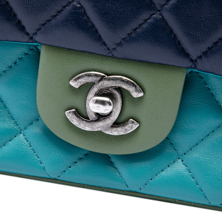 Classic Rectangulaire Tricolore Rabat simple Mini Cuir d'agneau Bleu