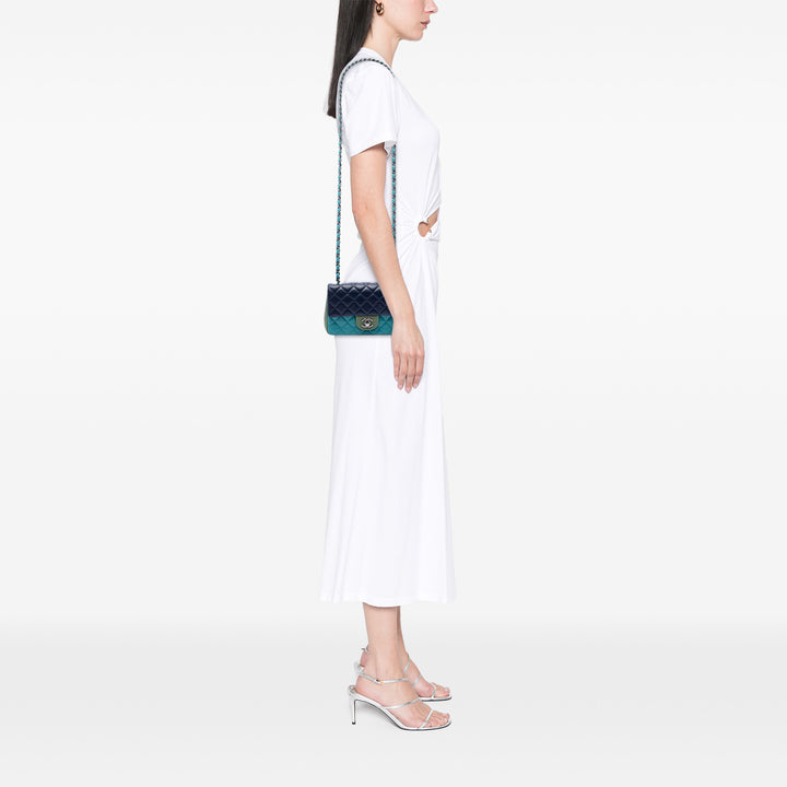 Classic Rectangulaire Tricolore Rabat simple Mini Cuir d'agneau Bleu