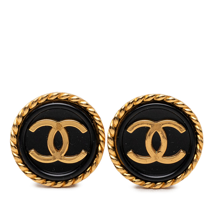 Chanel CC plaqué et Émail Bouton À clip Boucles d'oreilles Métal