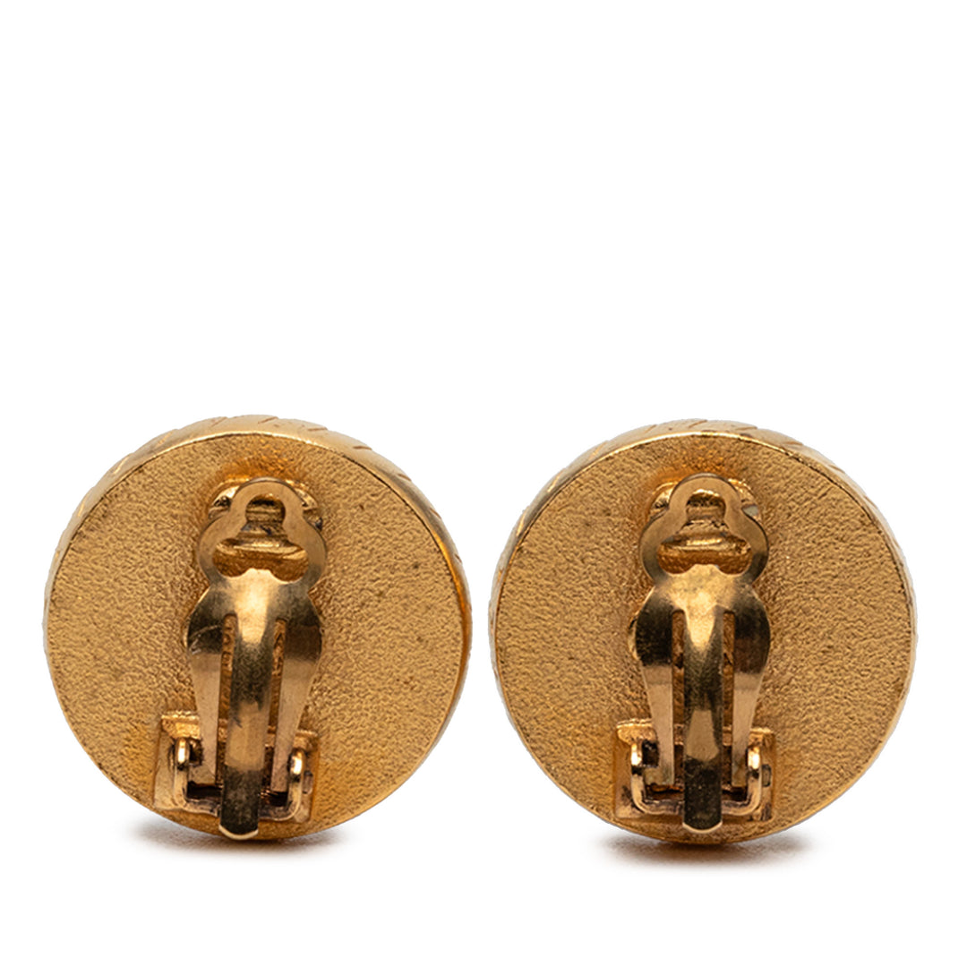 Chanel CC plaqué et Émail Bouton À clip Boucles d'oreilles Métal