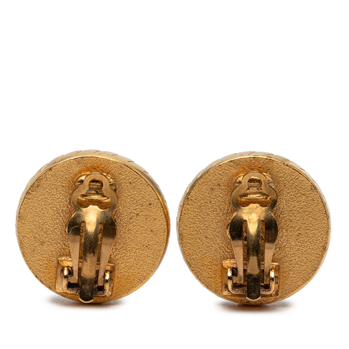 Chanel CC plaqué et Émail Bouton À clip Boucles d'oreilles Métal