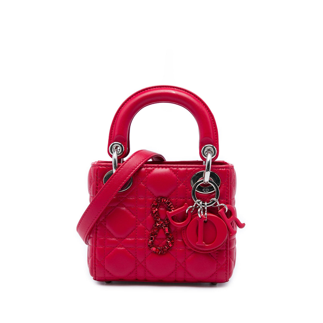 Dior Lady Dior Cannage 8 Cristal Mini Cuir d'agneau Rouge – vue principale – GABY PARIS