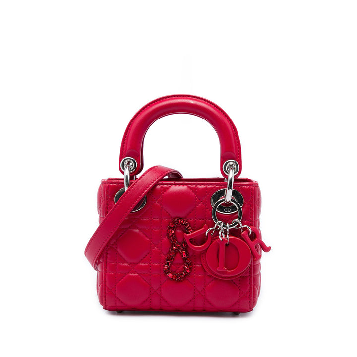 Dior Lady Dior Cannage 8 Cristal Mini Cuir d'agneau Rouge – vue principale – GABY PARIS