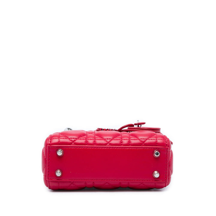 Dior Lady Dior Cannage 8 Cristal Mini Cuir d'agneau Rouge – vue 3 – GABY PARIS