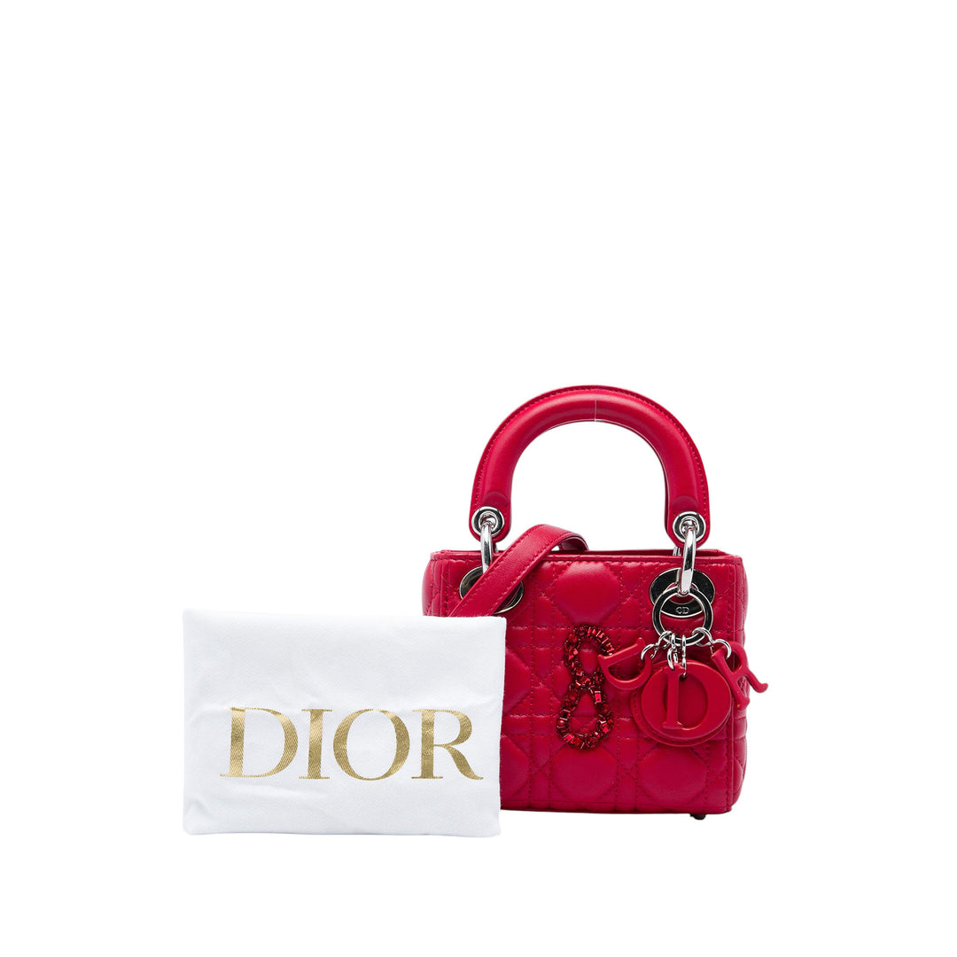 Dior Lady Dior Cannage 8 Cristal Mini Cuir d'agneau Rouge – vue 6 – GABY PARIS