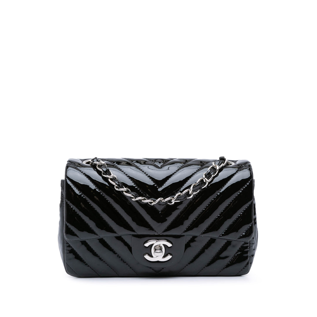 Mini Rectangular Classic Chevron Patent Single Flap Black - Gaby Paris