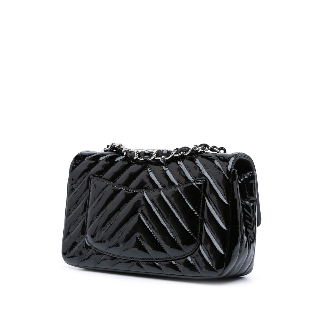 Mini Rectangular Classic Chevron Patent Single Flap Black - Gaby Paris