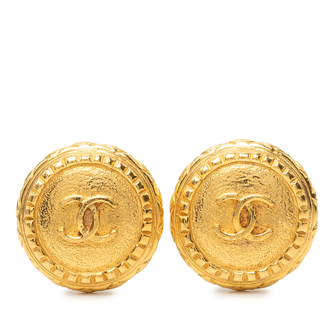 CC plaqué Bouton À clip Boucles d'oreilles Doré