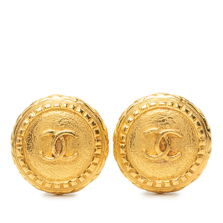 CC plaqué Bouton À clip Boucles d'oreilles Doré