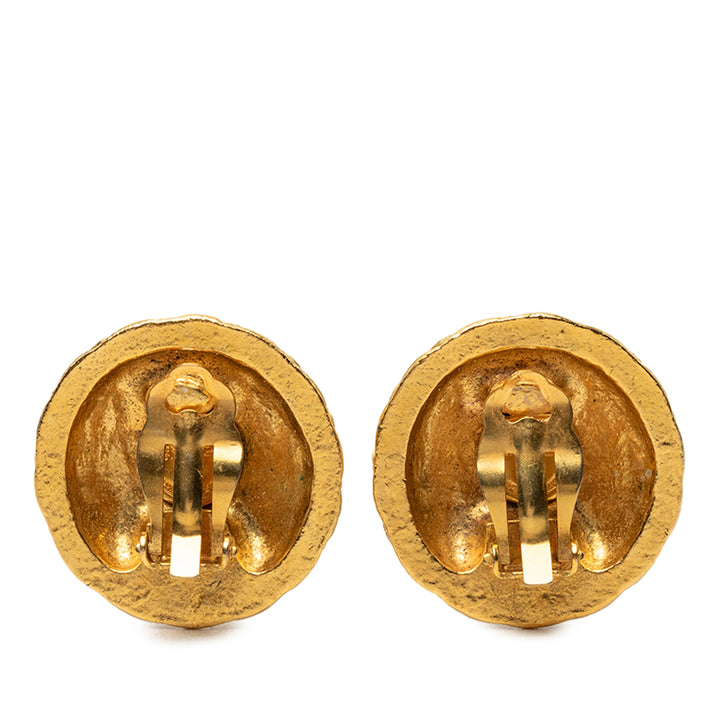 CC plaqué Bouton À clip Boucles d'oreilles Doré