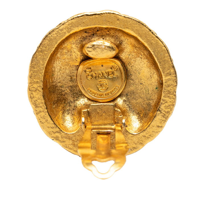 CC plaqué Bouton À clip Boucles d'oreilles Doré