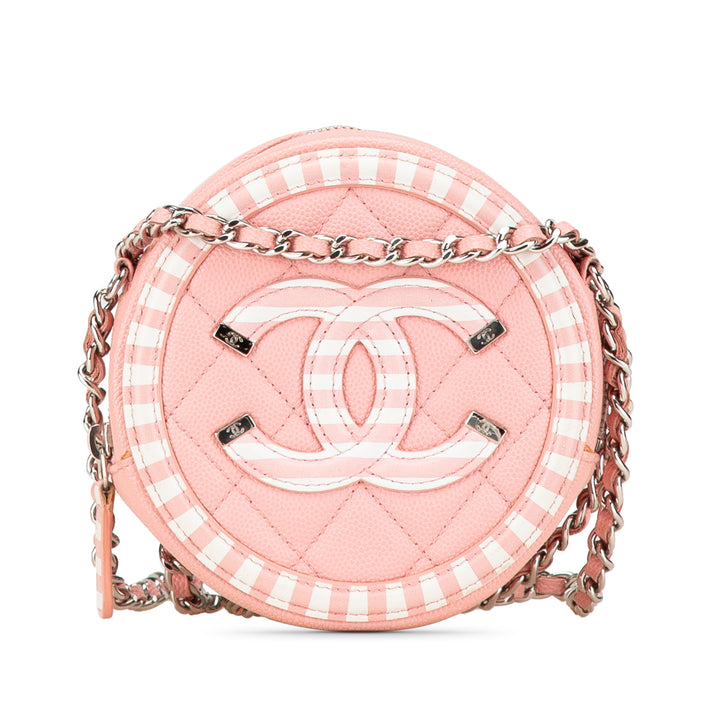 Caviar Striped CC Filigree Round Crossbody Pink - Gaby Paris