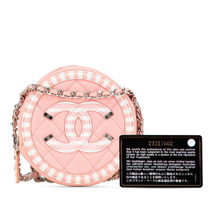 Caviar Striped CC Filigree Round Crossbody Pink - Gaby Paris