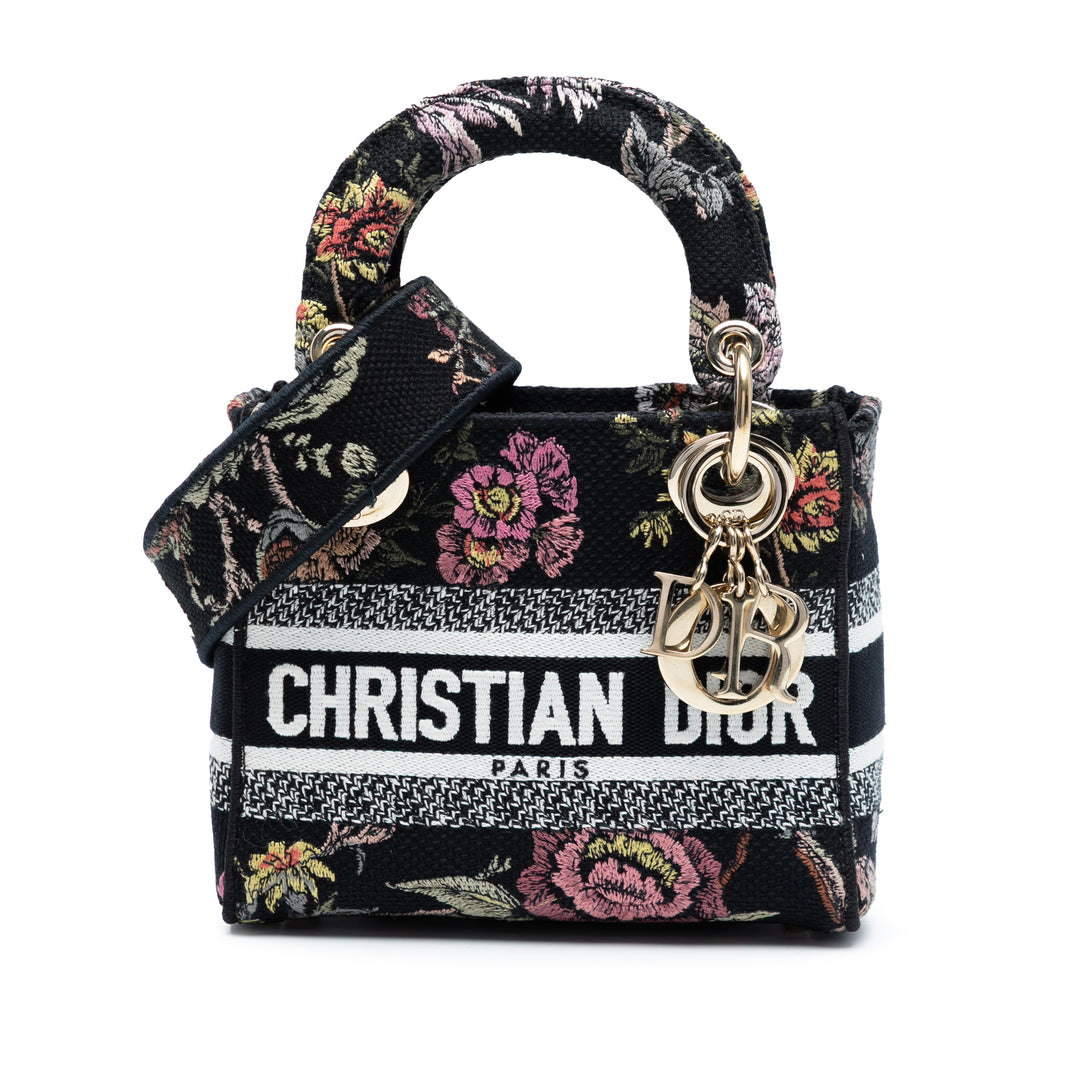 Dior Mini Embroidered Toile Mille Fleurs Lady D Lite Noir – GABY PARIS Authentique