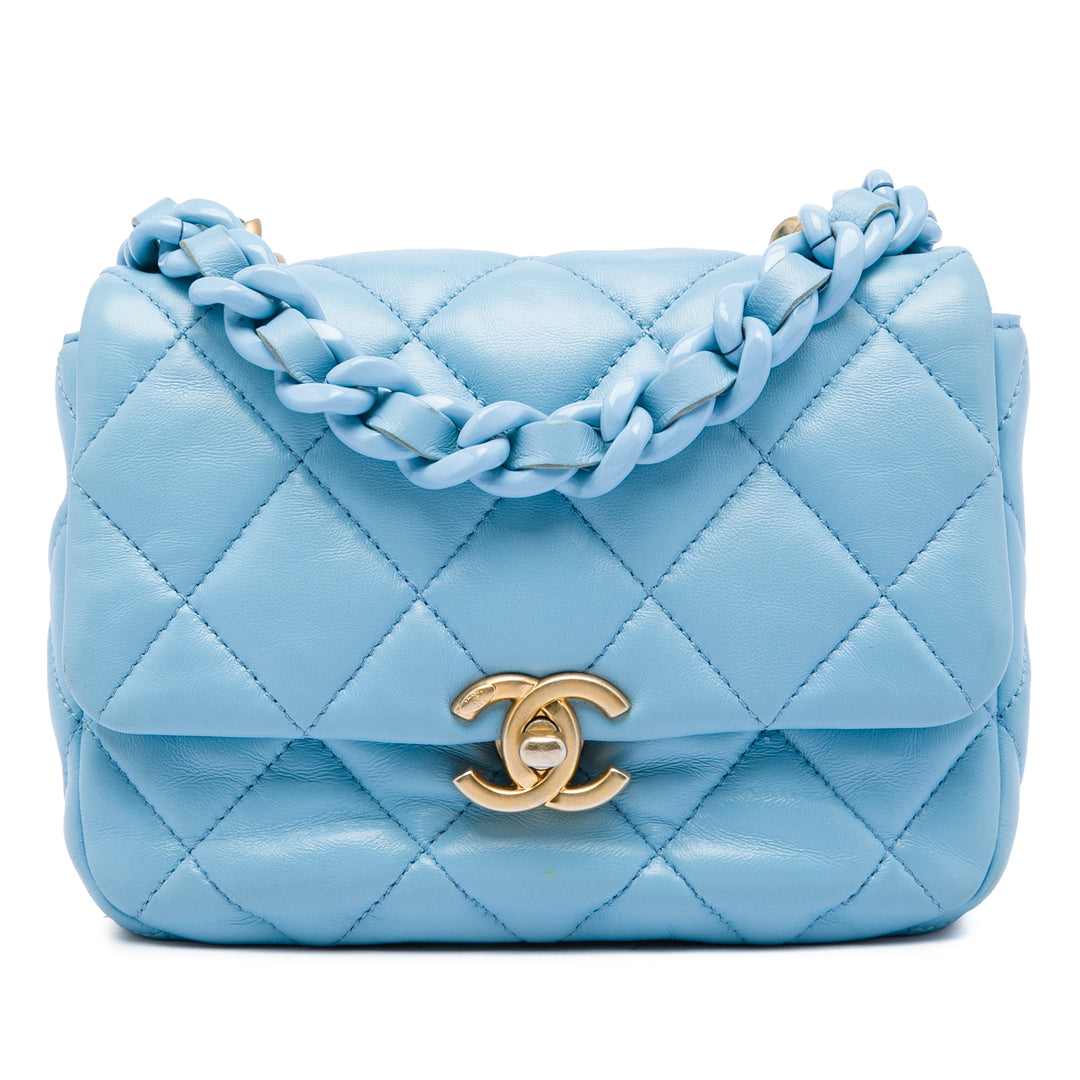 Chanel Mini Matelassé Cuir d’agneau Lacquered Chain à rabat