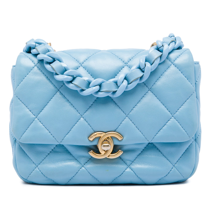 Chanel Mini Matelassé Cuir d’agneau Lacquered Chain à rabat