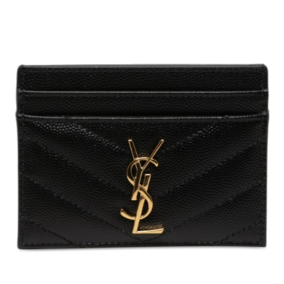 Saint Laurent Chevron Grain de Poudre Cassandre Porte-cartes Noir – vue principale – GABY PARIS