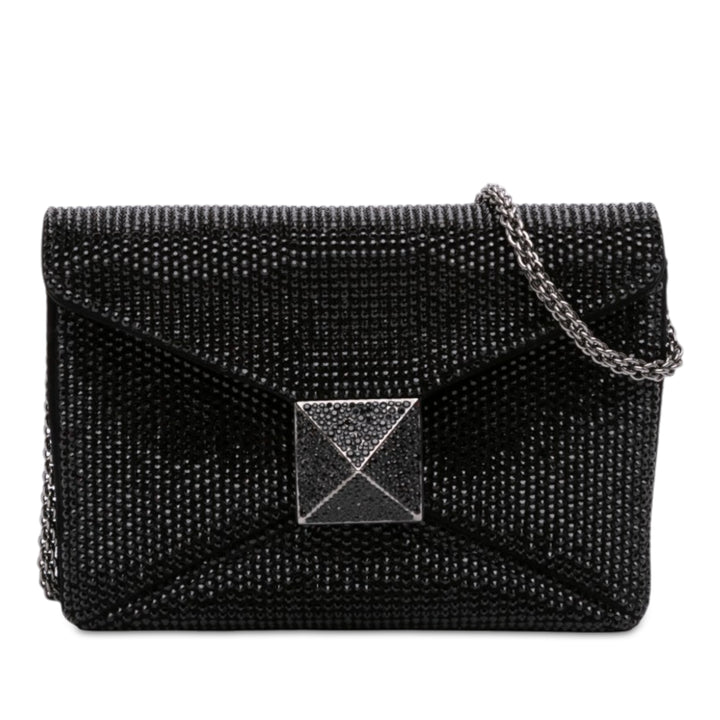 Cristal Orné One Stud Pochette avec chaîne Petit Noir