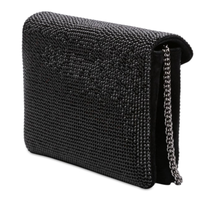 Cristal Orné One Stud Pochette avec chaîne Petit Noir