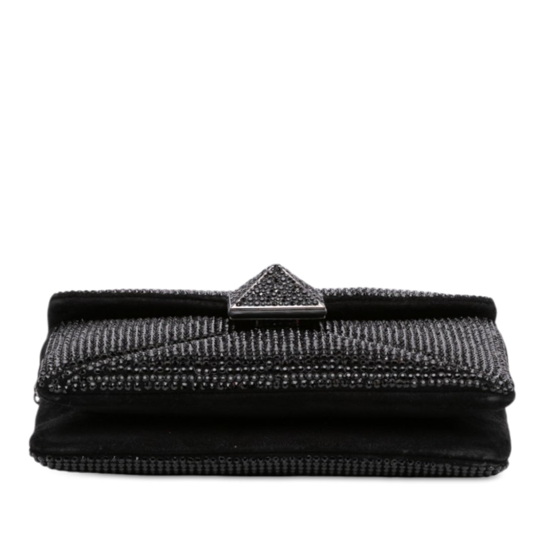 Cristal Orné One Stud Pochette avec chaîne Petit Noir