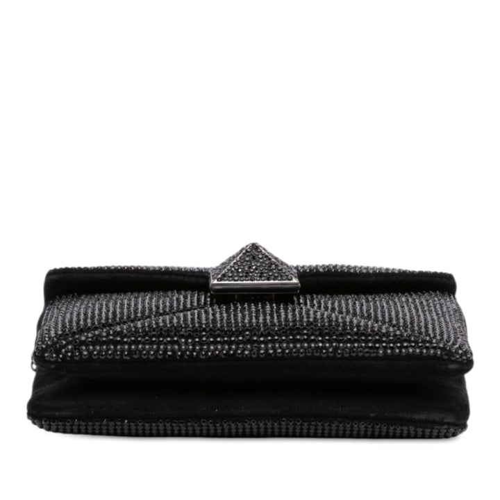 Cristal Orné One Stud Pochette avec chaîne Petit Noir