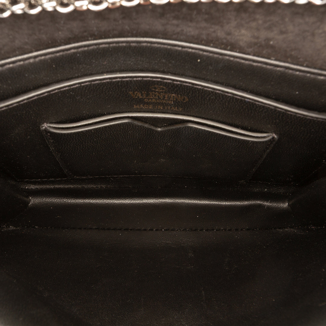 Cristal Orné One Stud Pochette avec chaîne Petit Noir