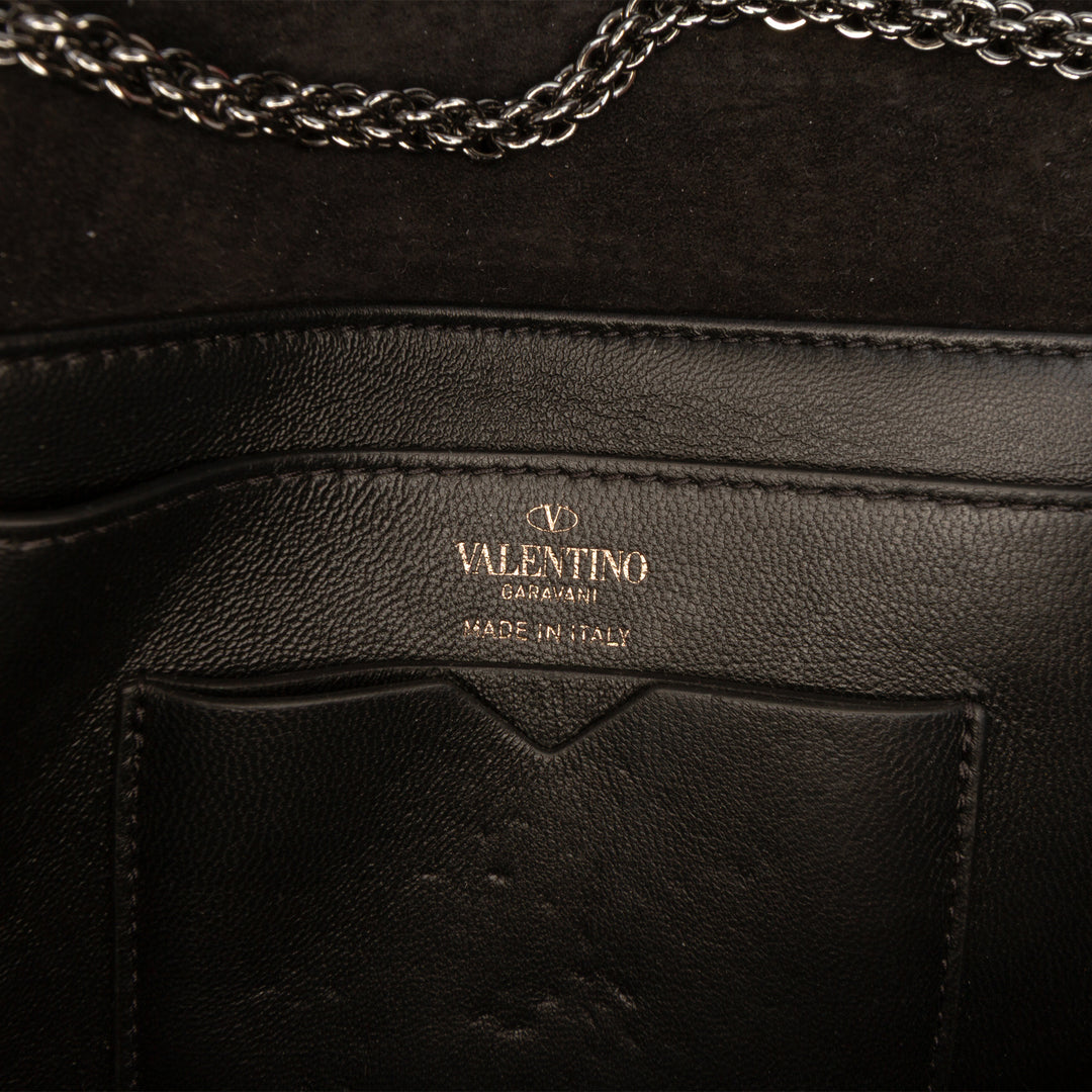 Cristal Orné One Stud Pochette avec chaîne Petit Noir