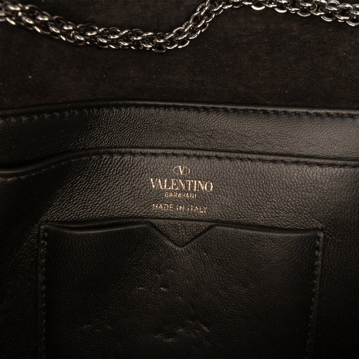 Cristal Orné One Stud Pochette avec chaîne Petit Noir