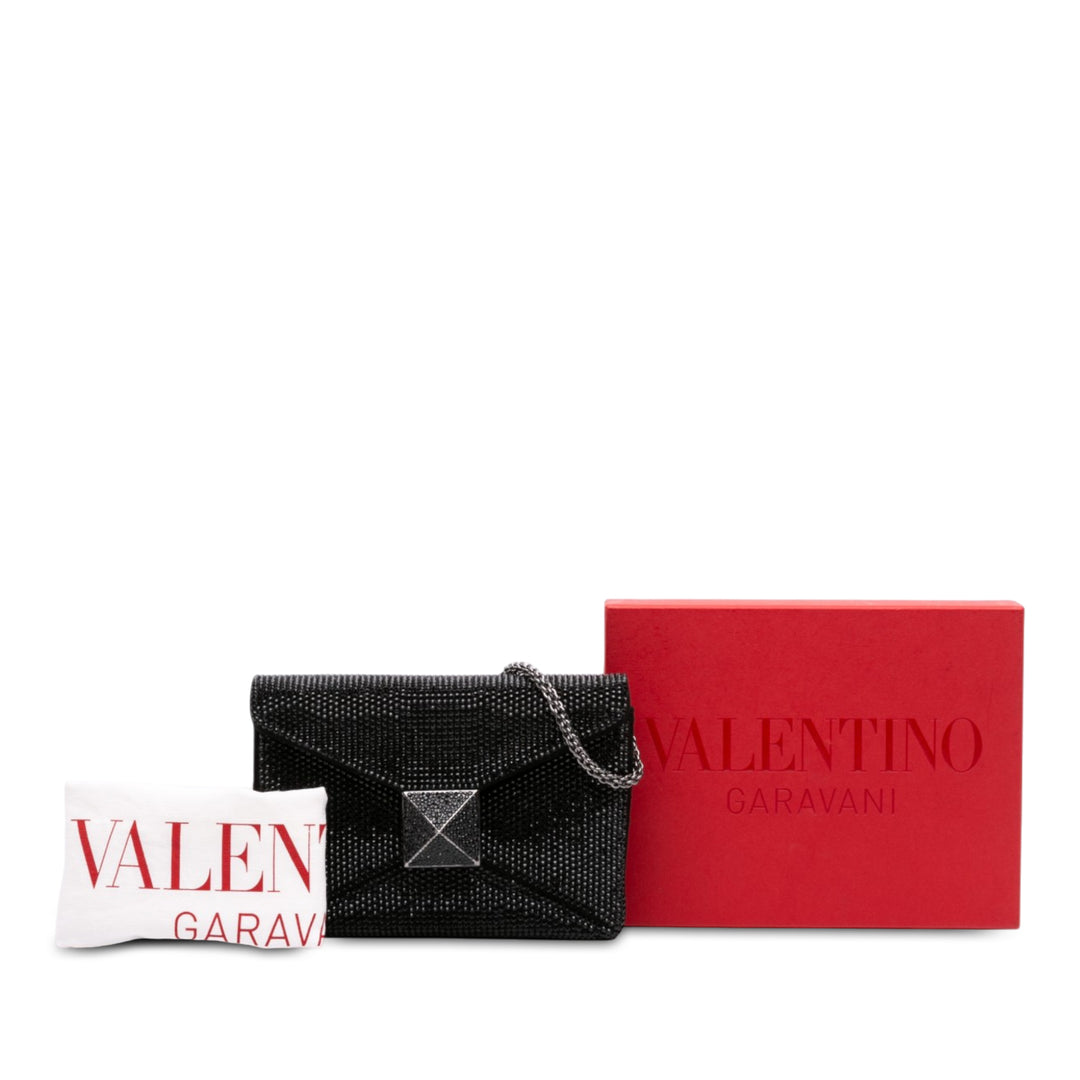 Cristal Orné One Stud Pochette avec chaîne Petit Noir