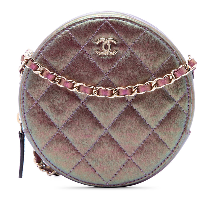 Matelassé Irisé Rond Pochette avec chaîne Cuir d'agneau Violet
