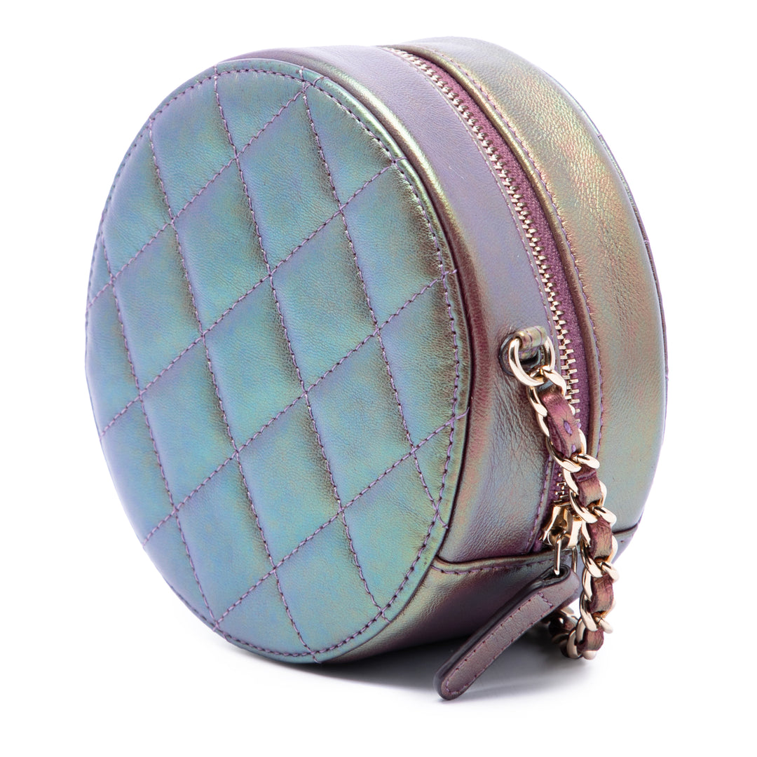 Matelassé Irisé Rond Pochette avec chaîne Cuir d'agneau Violet