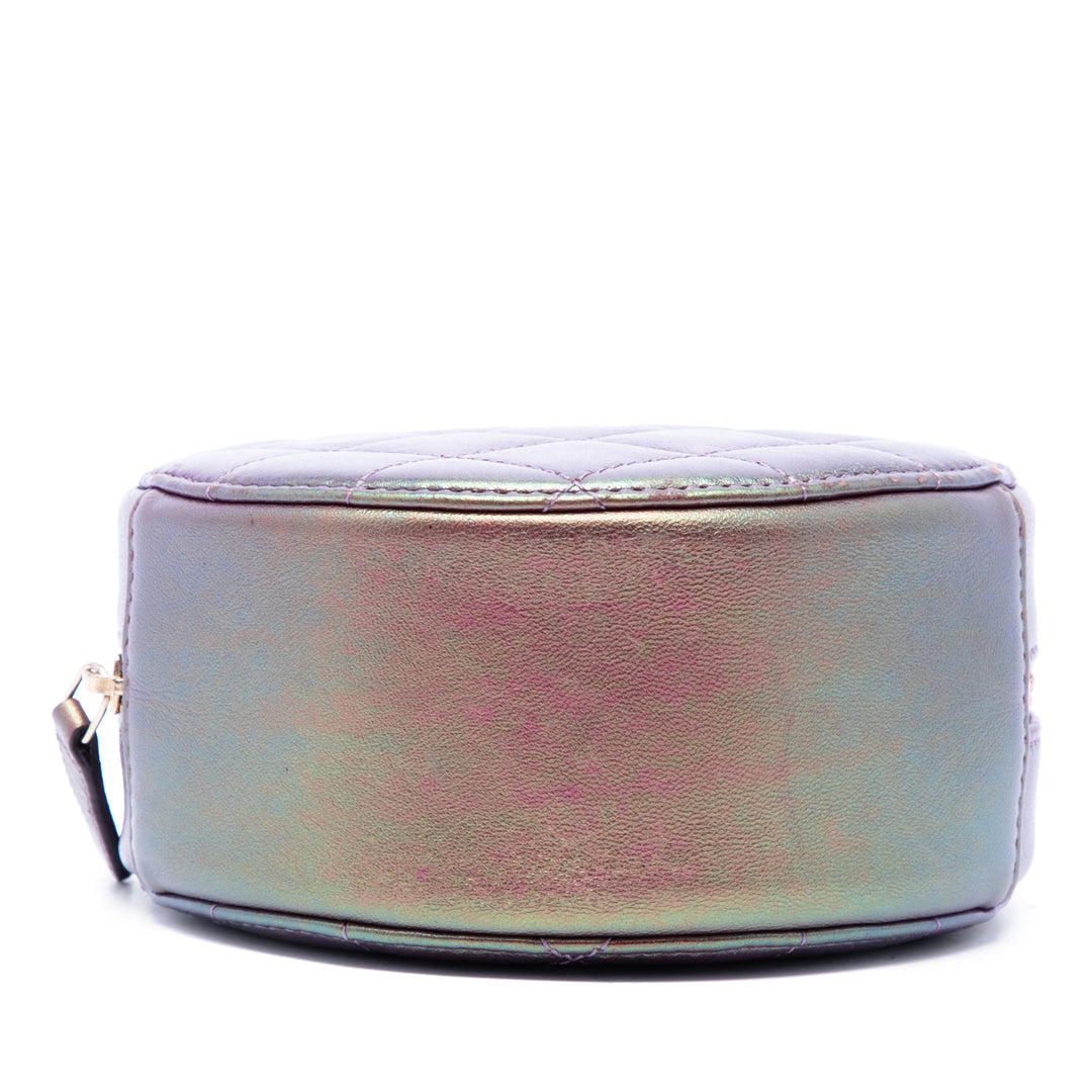 Matelassé Irisé Rond Pochette avec chaîne Cuir d'agneau Violet
